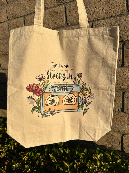 The lord is my strength tote bag